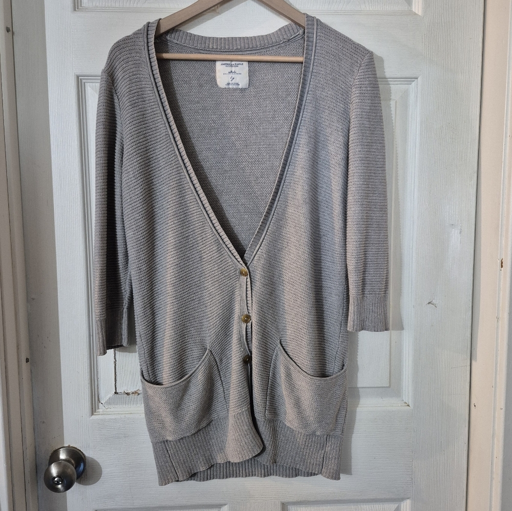 Women's American Eagle Sweater Gray with Pockets Sz L
